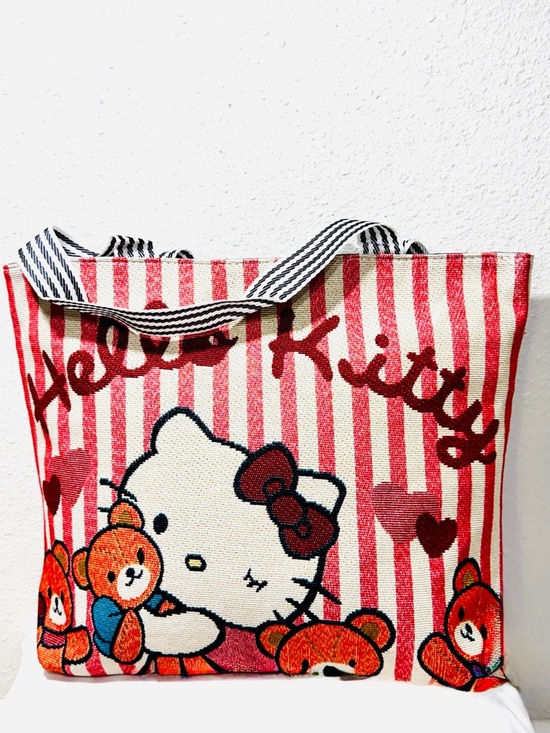 Hello Kitty Handbags - Hello Kitty Pink & White Striped Kids Tote with Teddy Bears